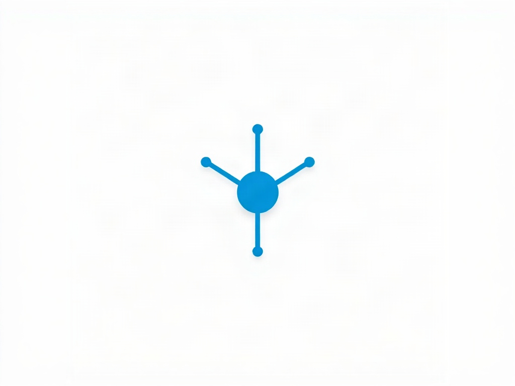 Minimalist geometric logo mark of a stylized network node with three connected lines, clean and modern, blue and white color scheme, isolated on white background, photorealistic render, 8k